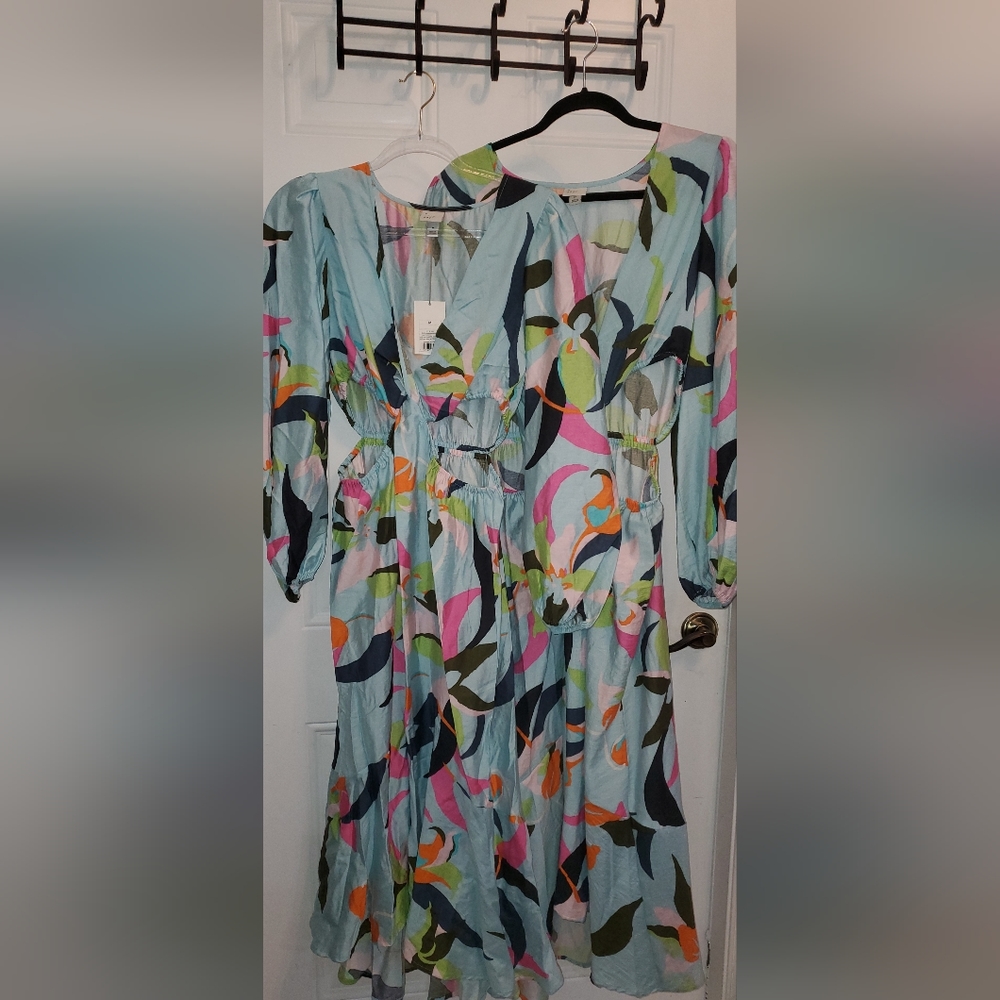 Women's Long Sleeve Twist Cut Out Dress - A New Day Blue Floral M
